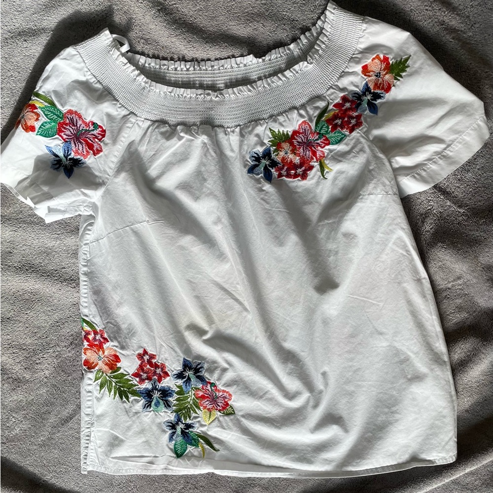 Talbots White Floral Embroidered Boho Peasant Blouse - Picture 1 of 6